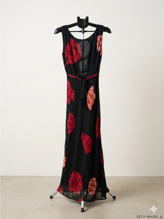 Nostalgia Dresses & Skirts - Nostalgia Vintage Y2K Black Floral Maxi Dress with Red Bloom Print